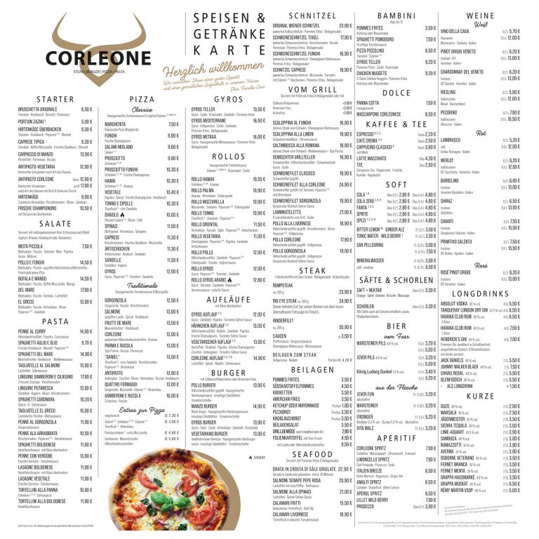 Speisekarte Corleone Oldenburg
